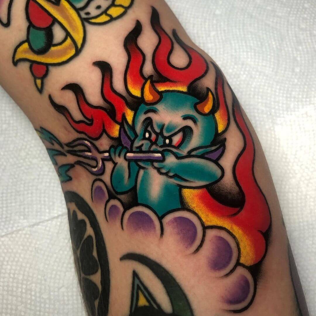 Colourful Cartoonish Devil Tattoo