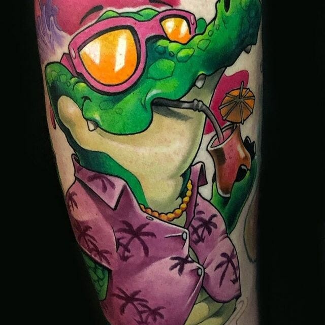 Funny Cartoon Alligator Tattoo