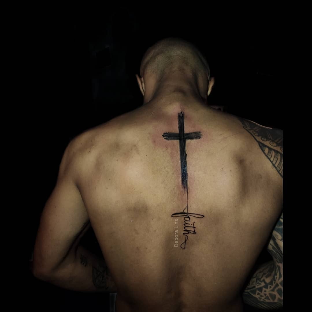 Stylish Back Faith Tattoo with Cross