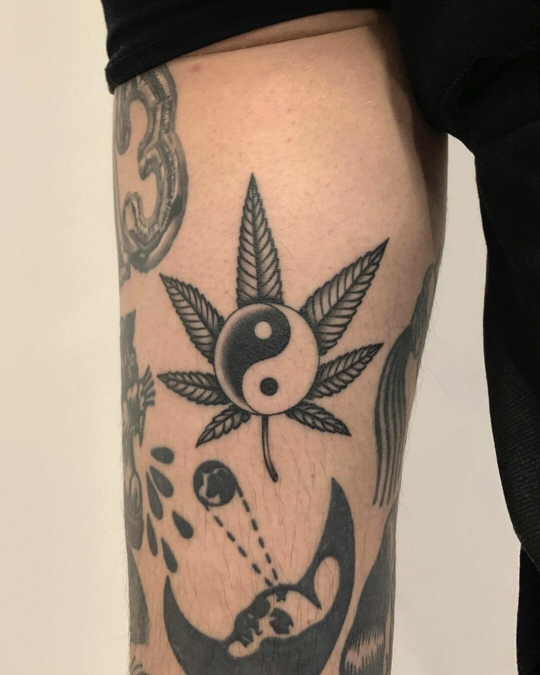 Weed Tattoo With Yin-Yang