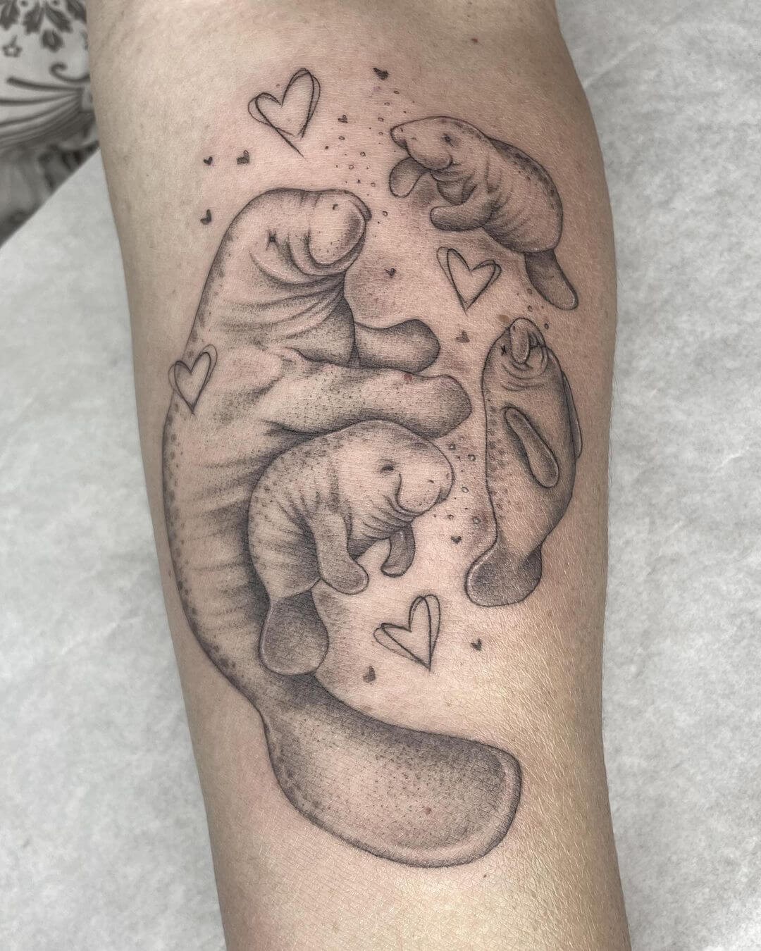 Amazing Tattoo Designs Of A Family Of Manatees