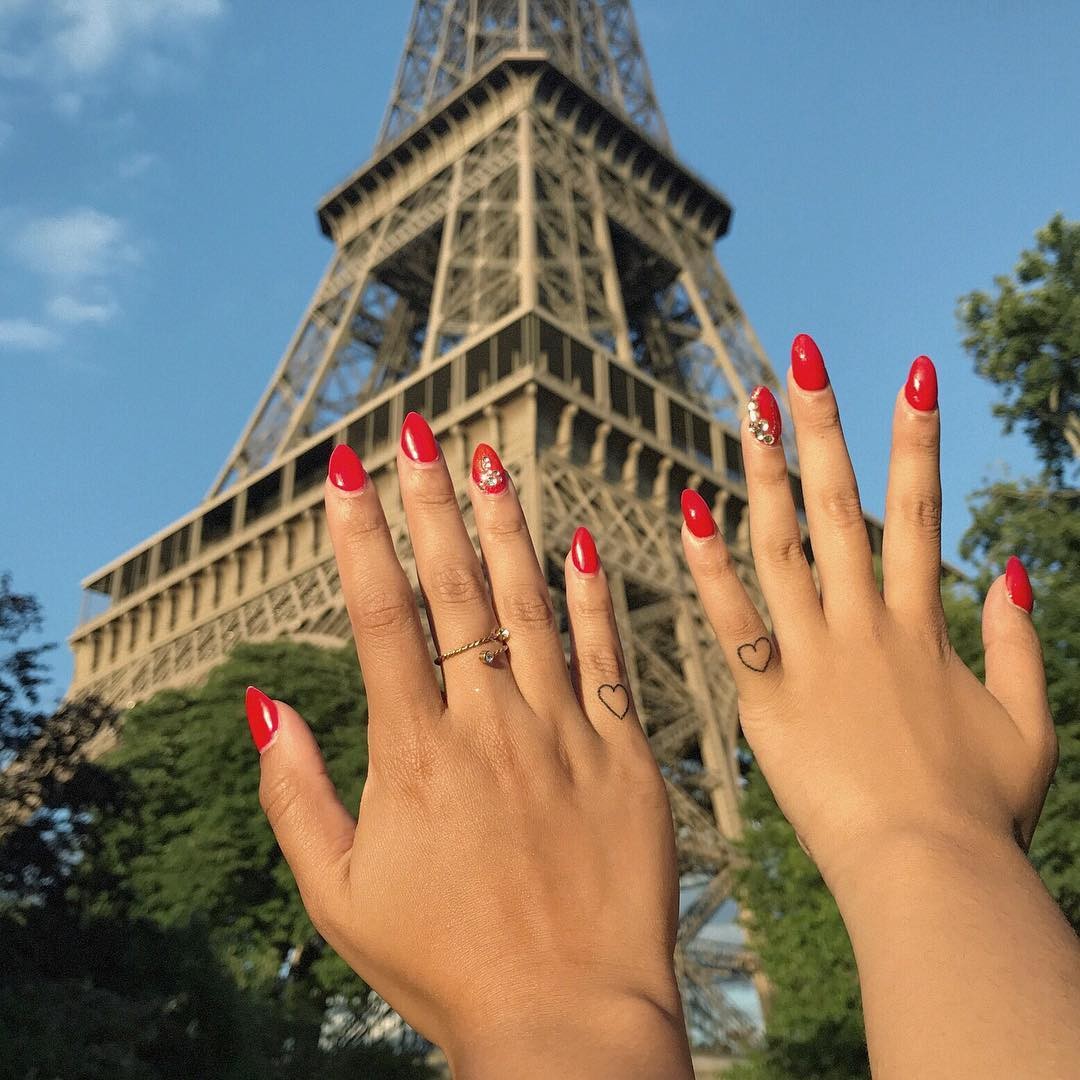 Matching Finger Heart Tattoo