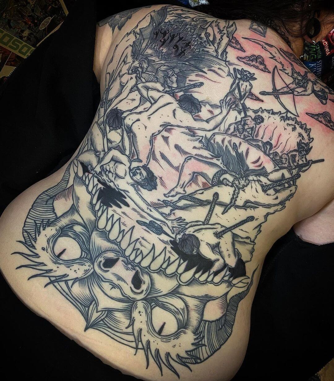 Demon And Hell Tattoo For Back