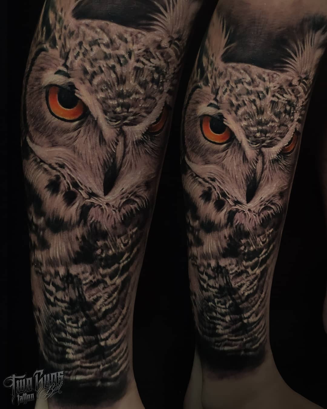 Black And Grey Realistic Owl Tattoo