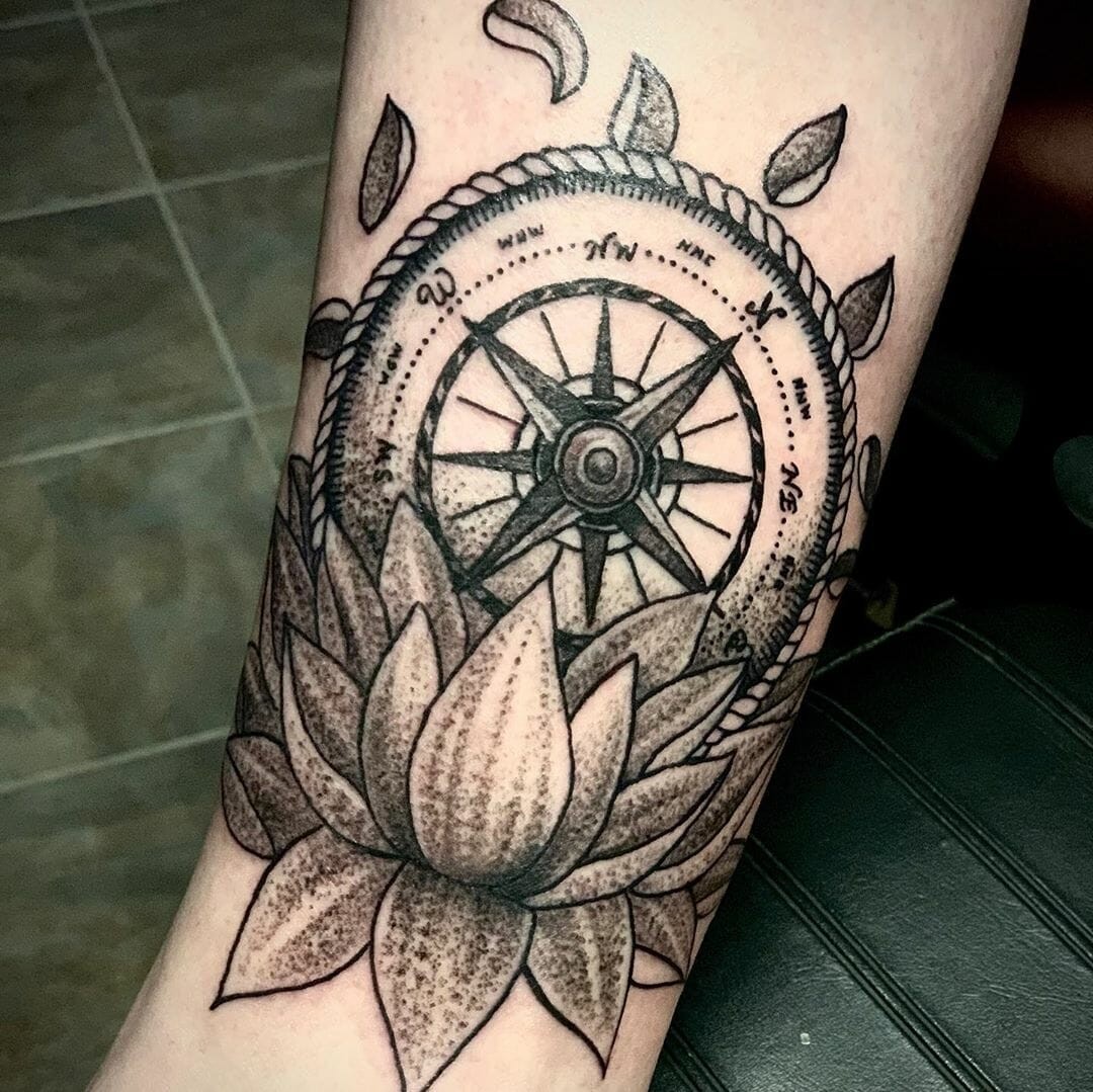 The Black Lotus Tattoo With Compass