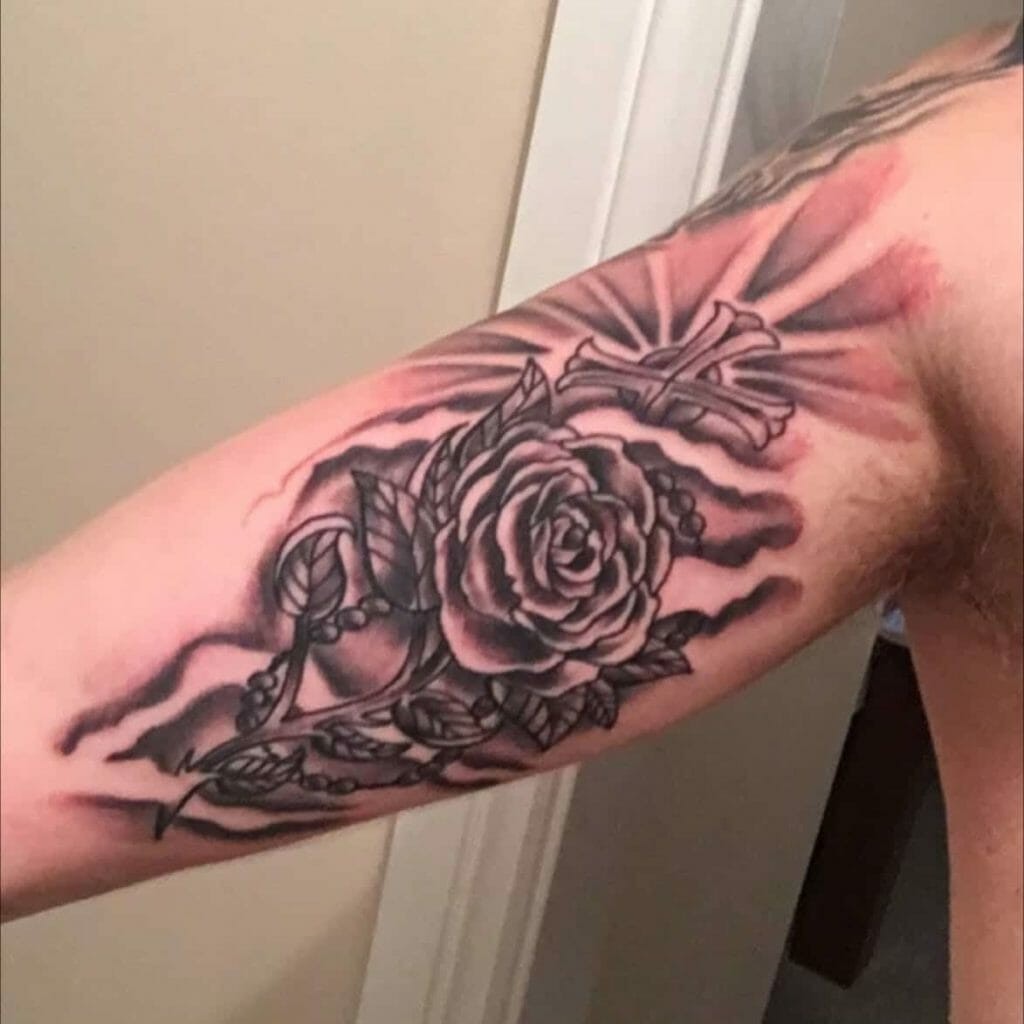 Rose Inner Bicep Tattoo