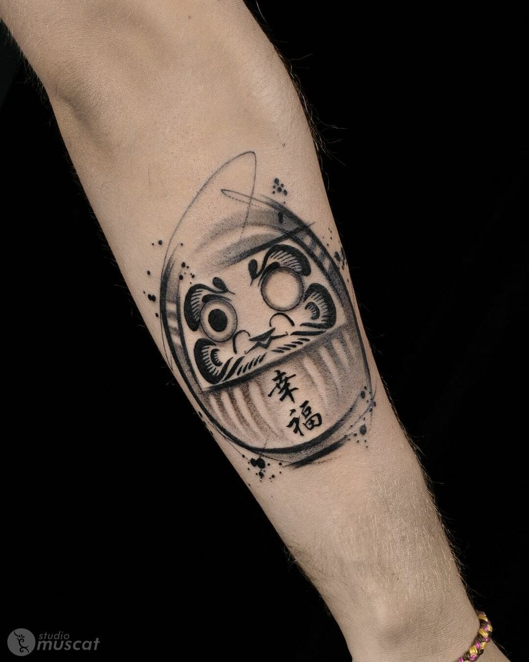 Simple Daruma Doll Tattoo In Black And White