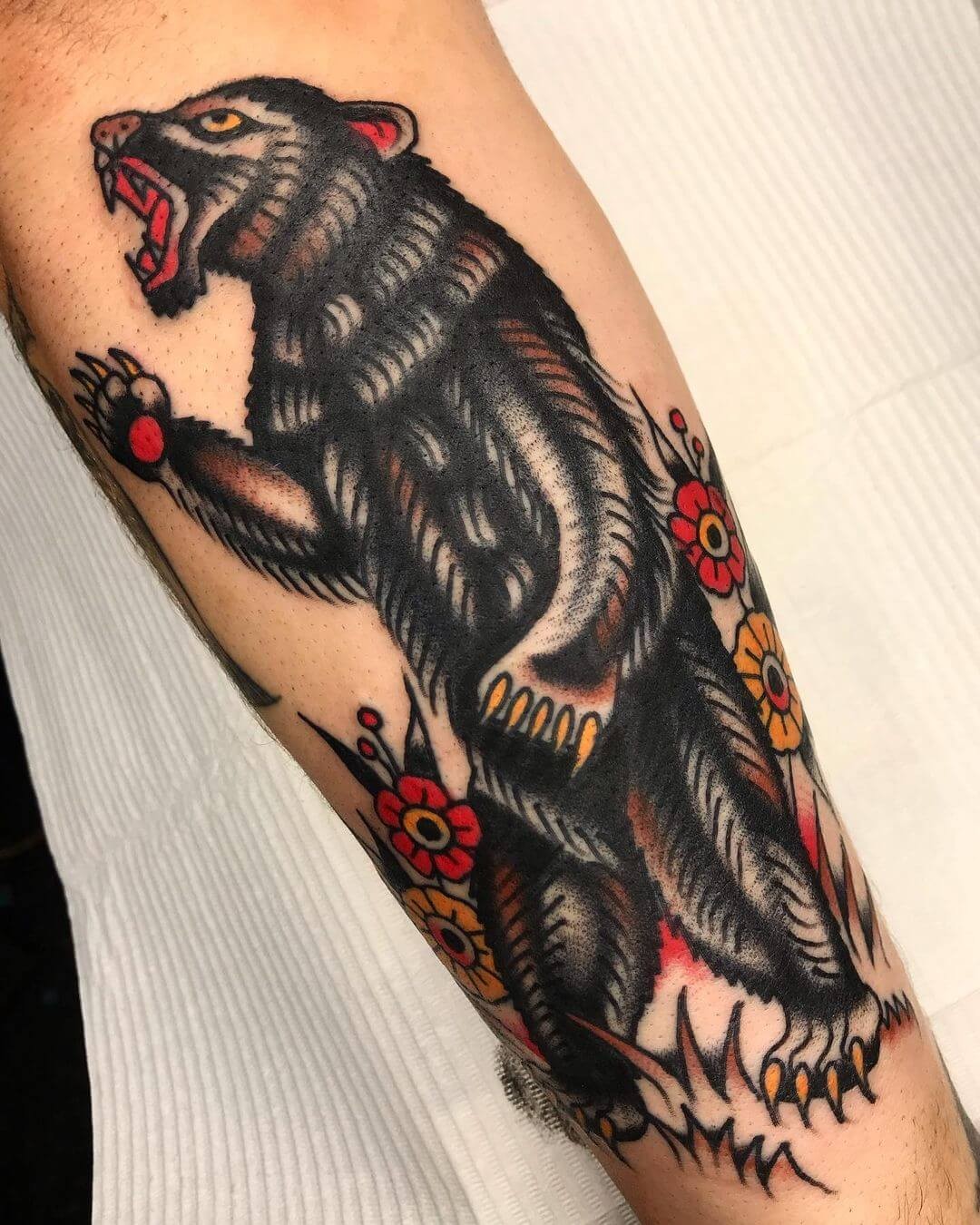 Traditional Black Bear Tattoo Design