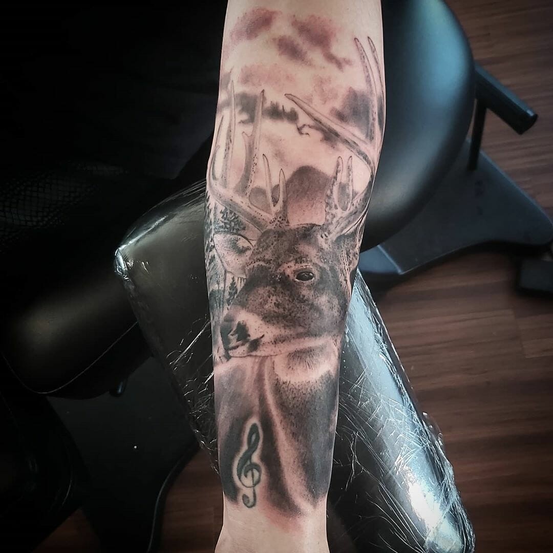 Large Whitetail Deer Tattoos On Forearm