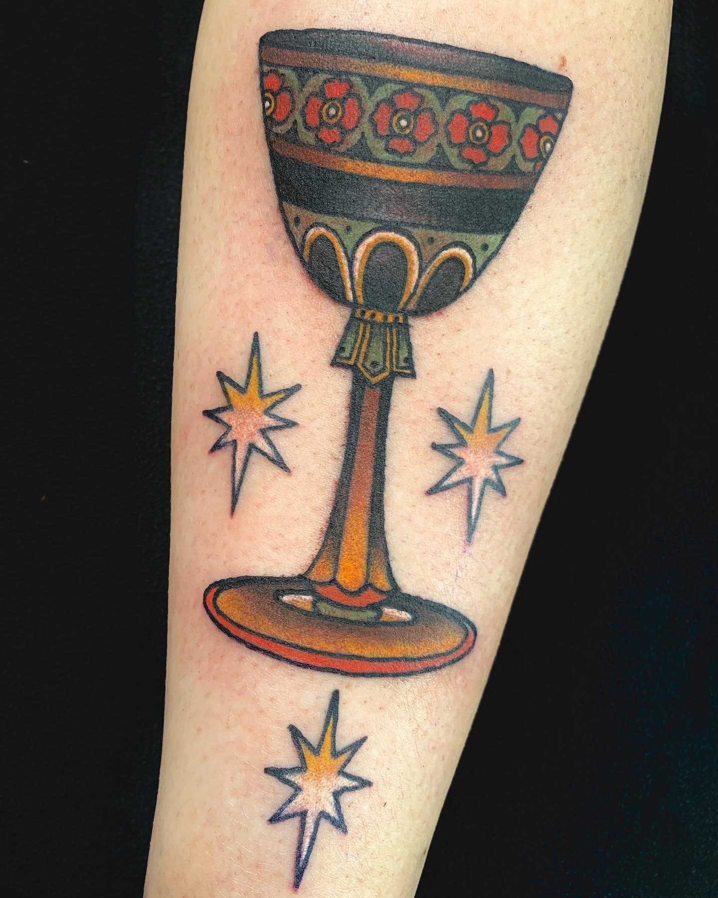 Ace Of Cups Tattoo With Three Stars Tattoo