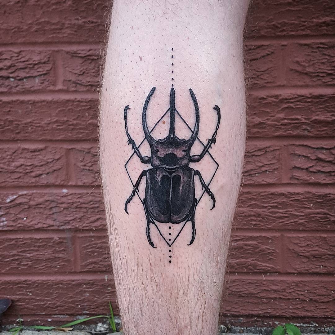 Monochromatic Rhino Beetle Tattoo