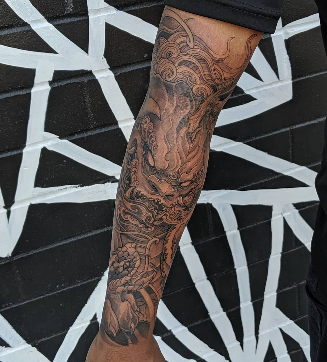 Full Sleeve Foo Dog Tattoo