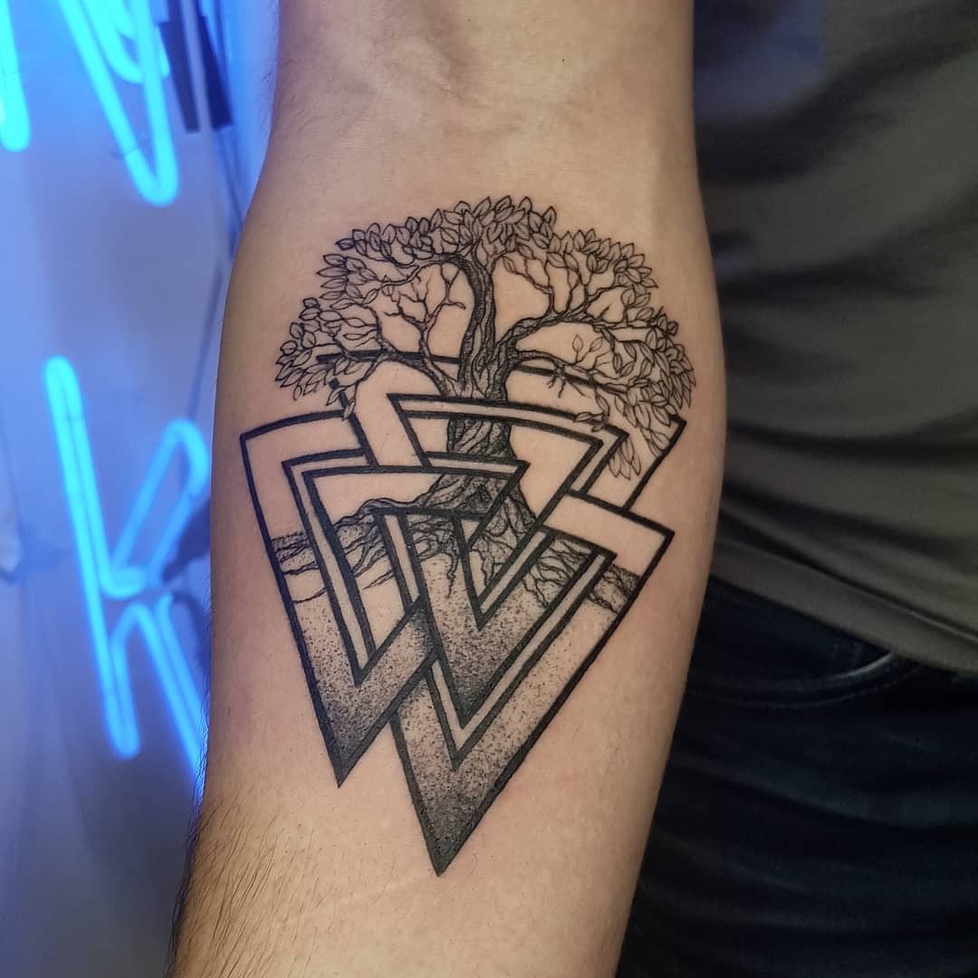 Valknut Tattoo With A Tree Design