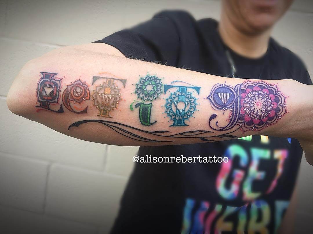 Colourful Let It Go Floral Mandala Tattoo