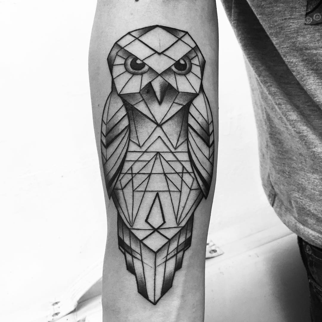 Arm Geometric Owl Tattoo Designs