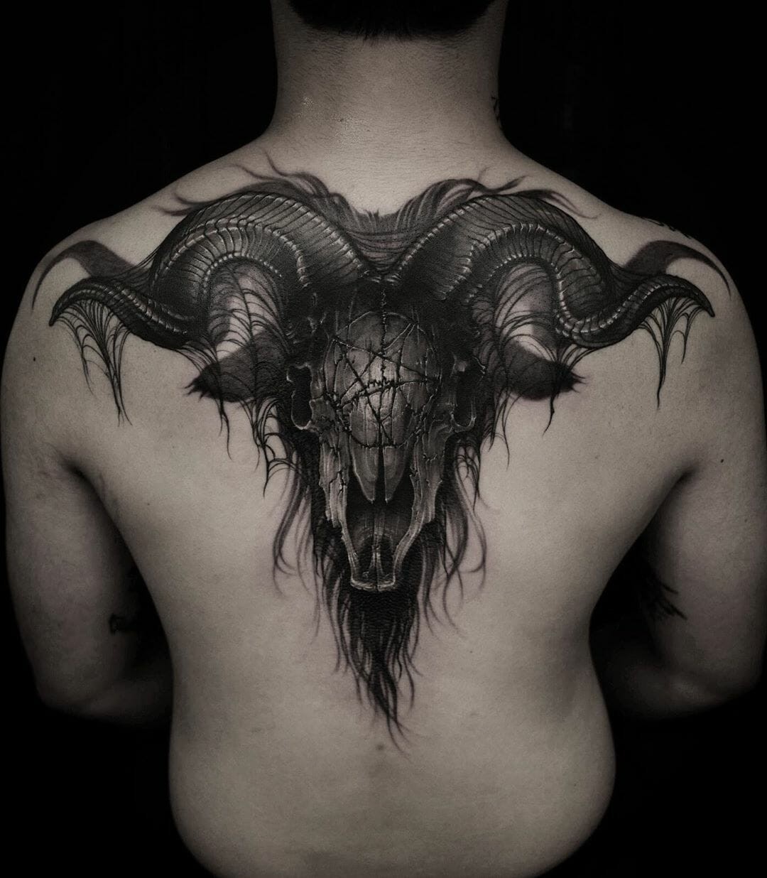 Baphomet Tattoo Black Ink Over Back