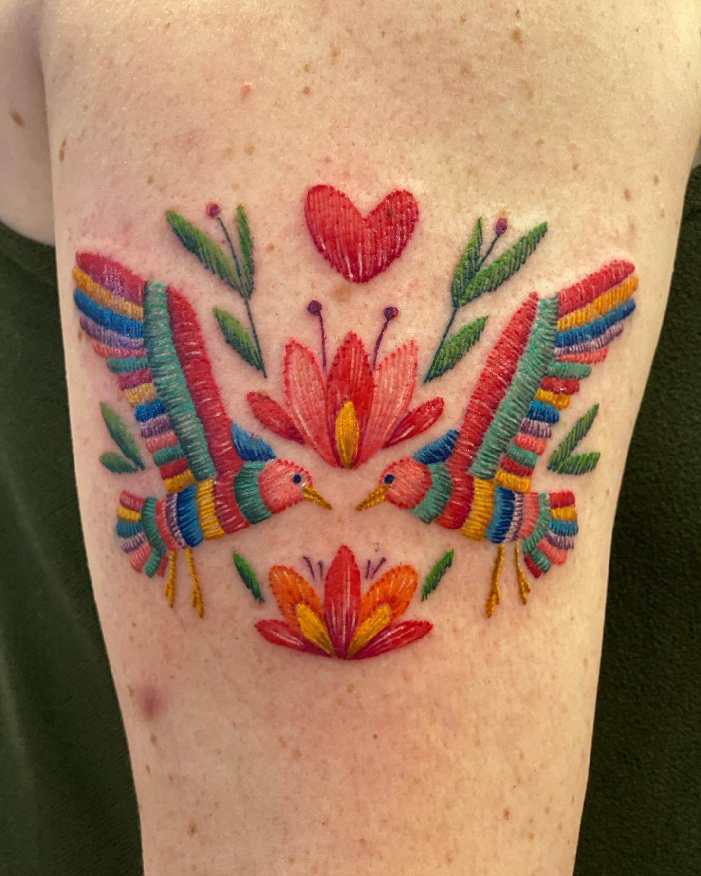 Multicolored Seagull Folk Art Tattoo