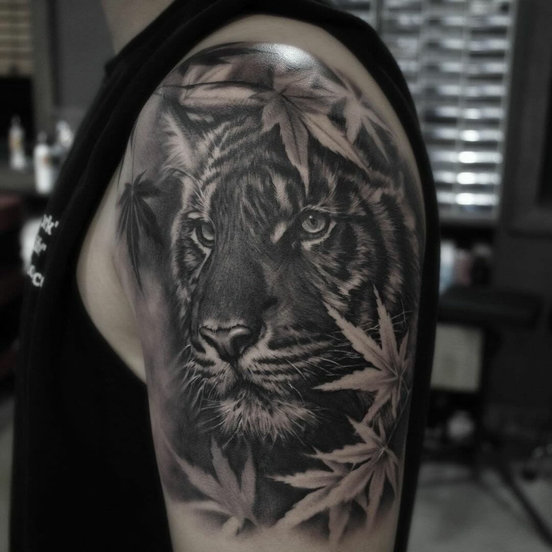 Tiger Autumn Leaf Tattoo Sleeve