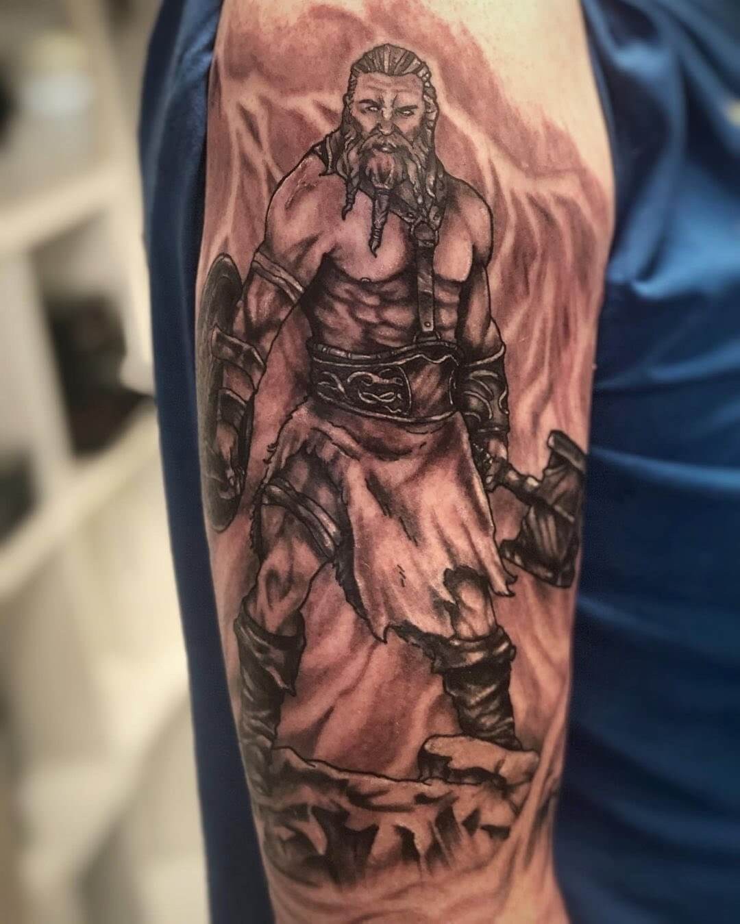 Sleeve Thor’s Hammer Tattoos With Detailed Lines