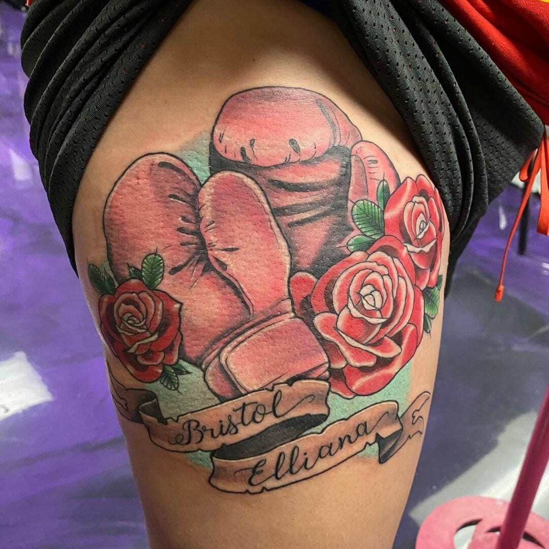 The Roses And Boxing Gloves Tattoo Designs