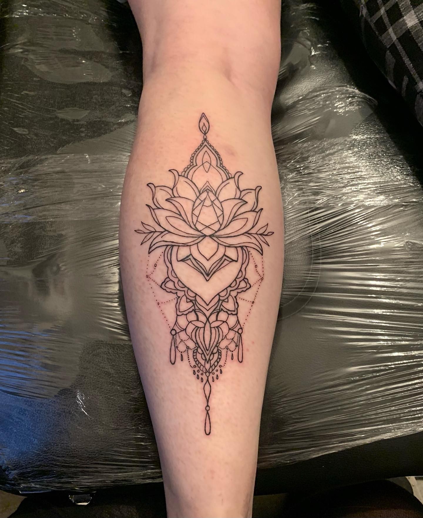 Outlined Simple Mandala Lotus Flower Tattoo