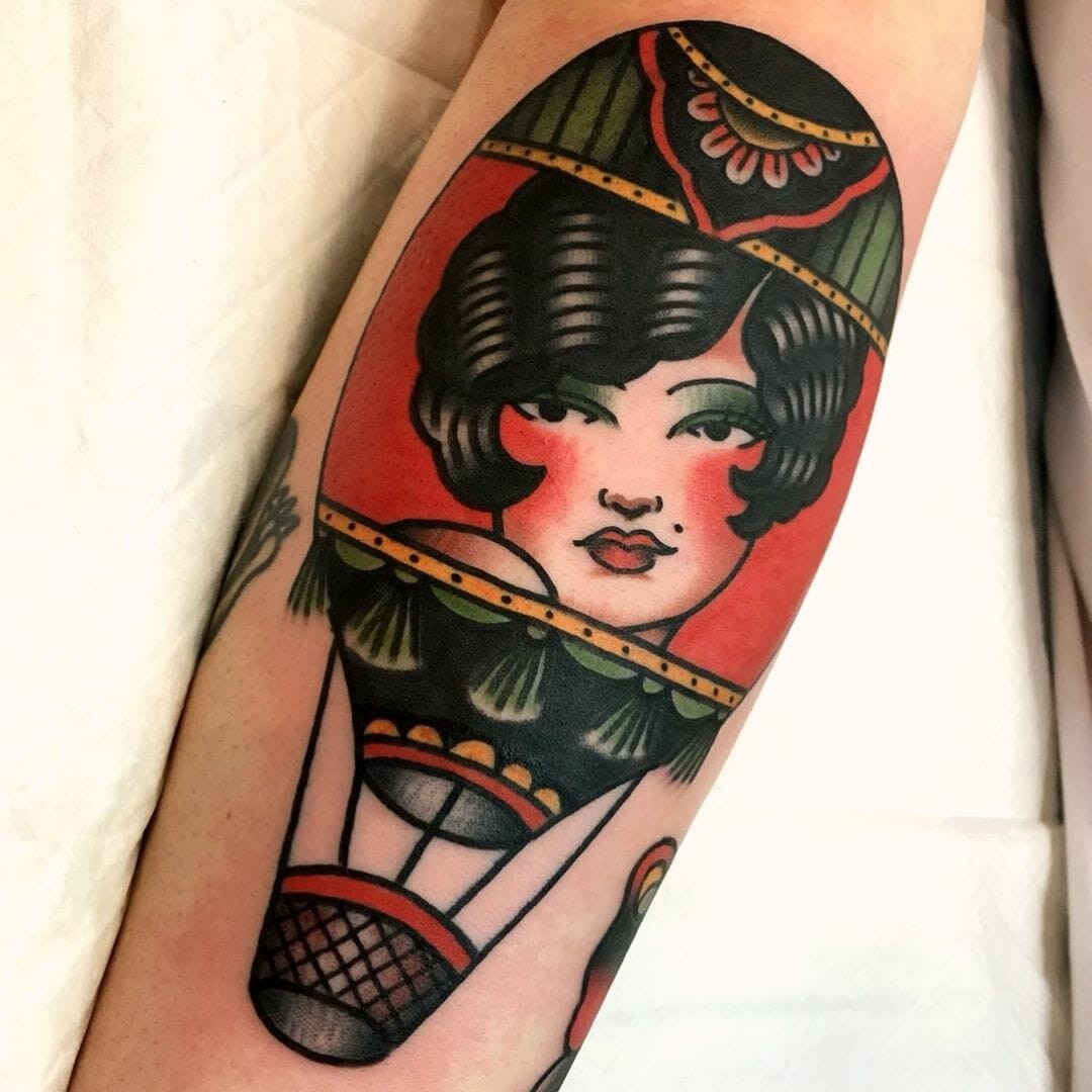 Lady Head Hot Air Balloon Tattoo