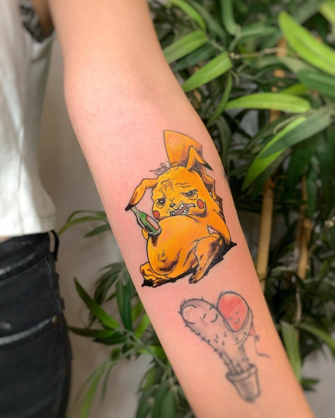 Ragged Drunk Pikachu Tattoo In Color Funniest and Best Tattoo Art Of Favorite Pokemon