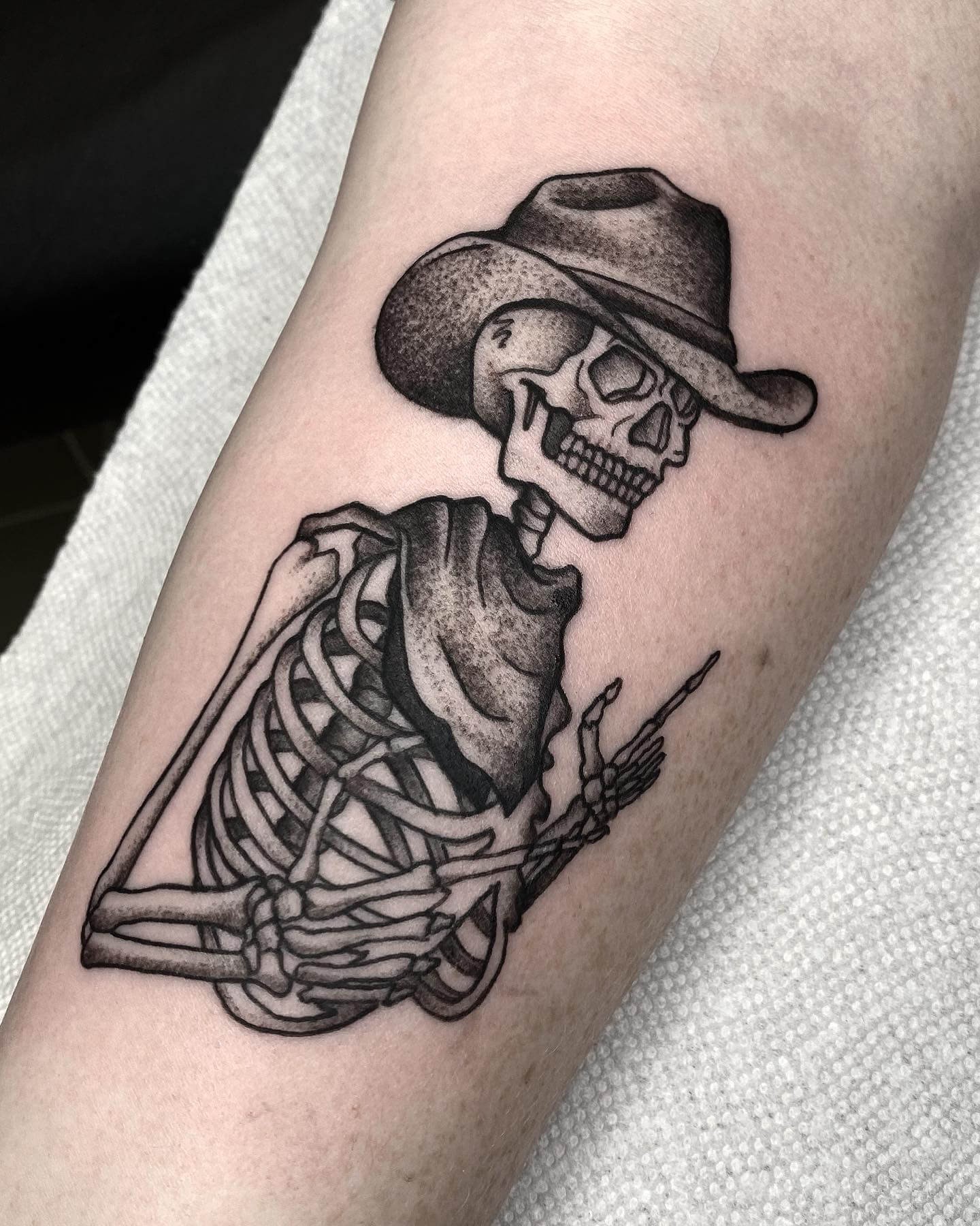 Cowboy Skull With Skeleton Tattoo