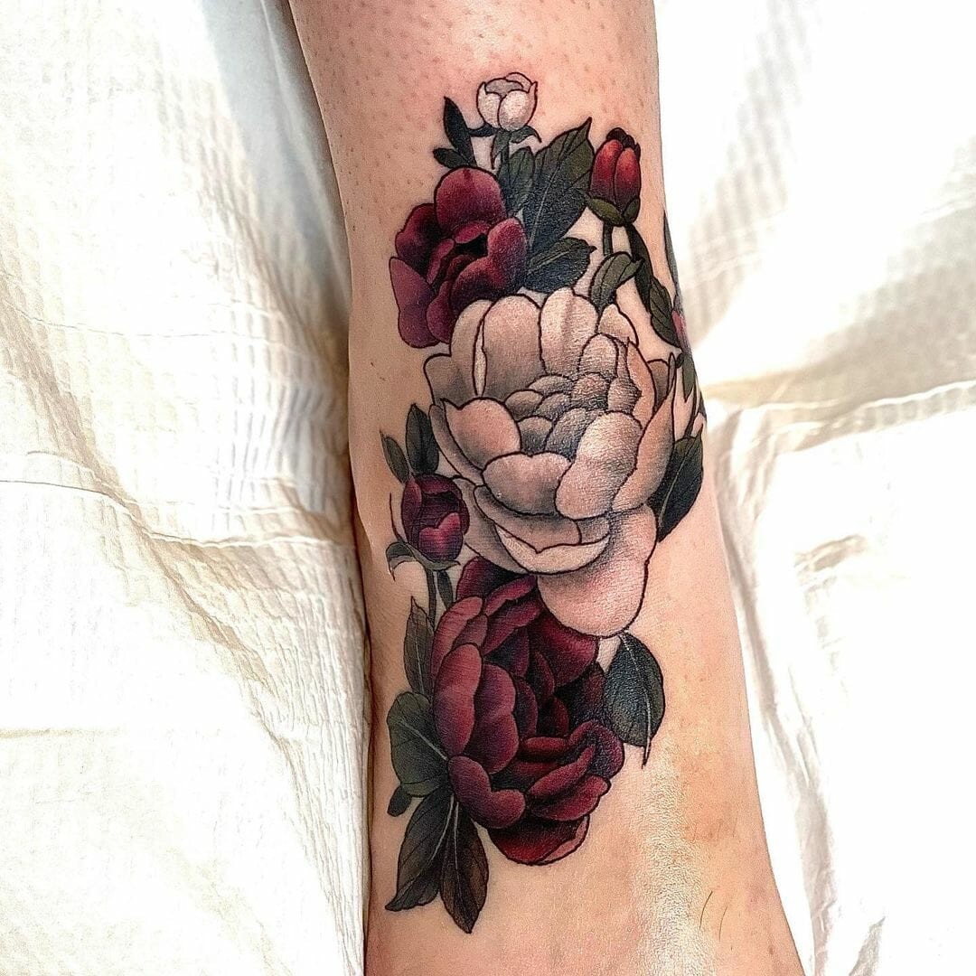 Pretty Peonies Foot Tattoo