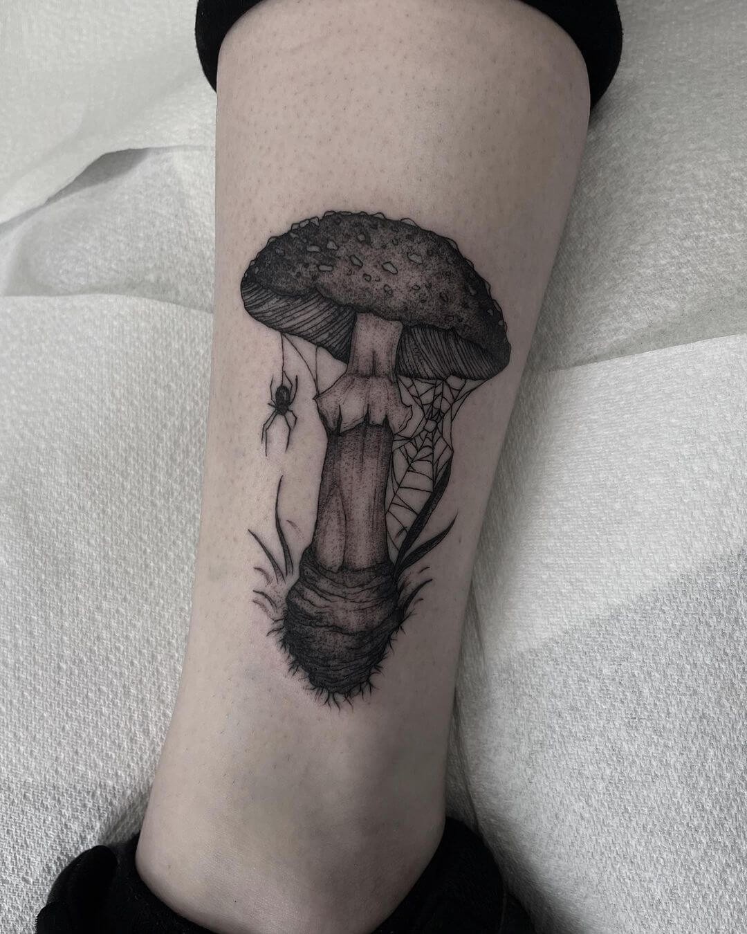 Mushroom Cobweb Tattoo