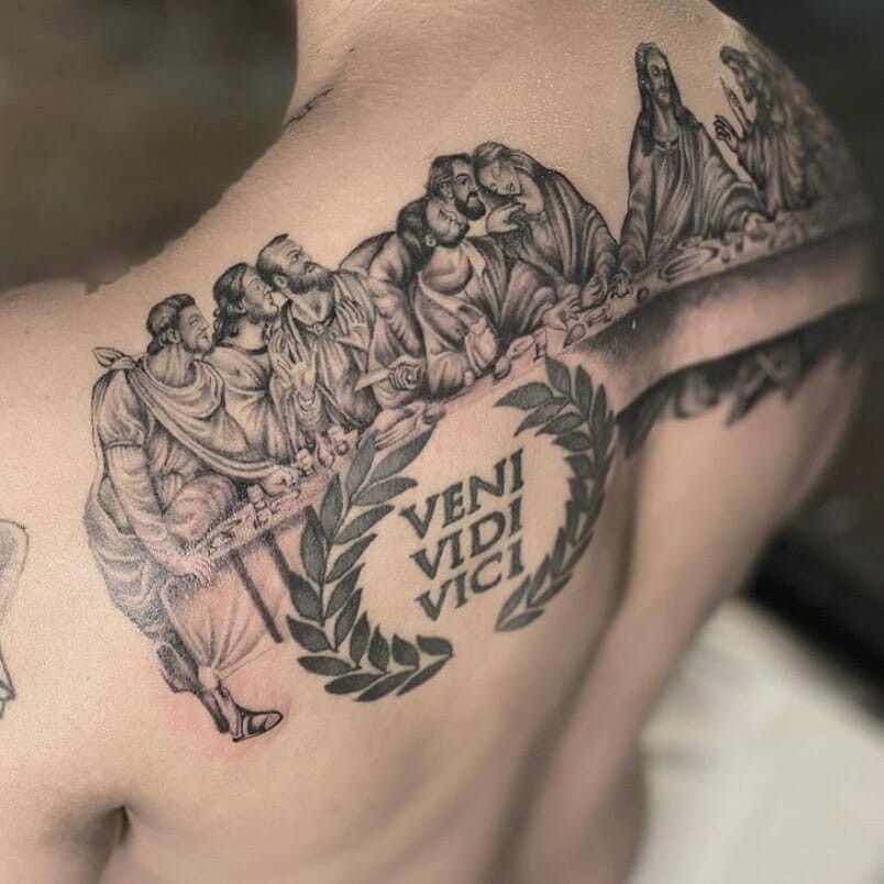 Realistic Last Supper Back Tattoo