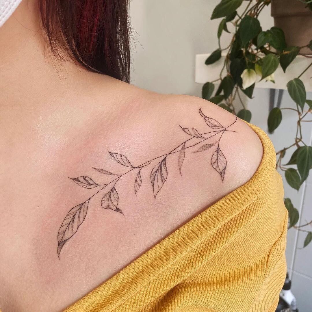 Minimalist Vine Tattoos On Collarbone