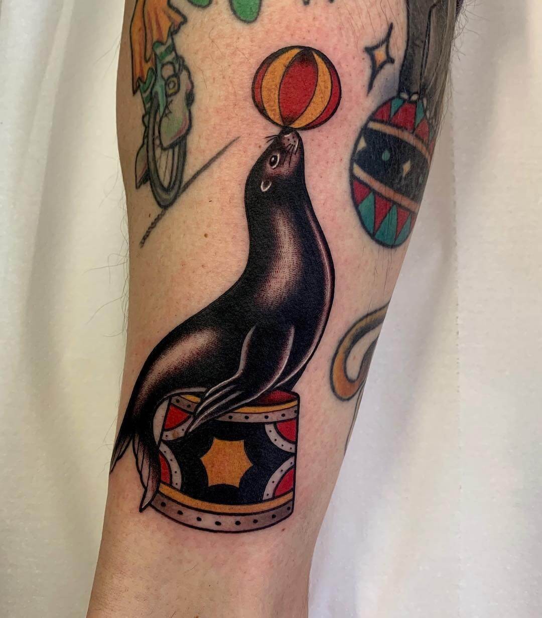 A Colourful Seal Tattoo