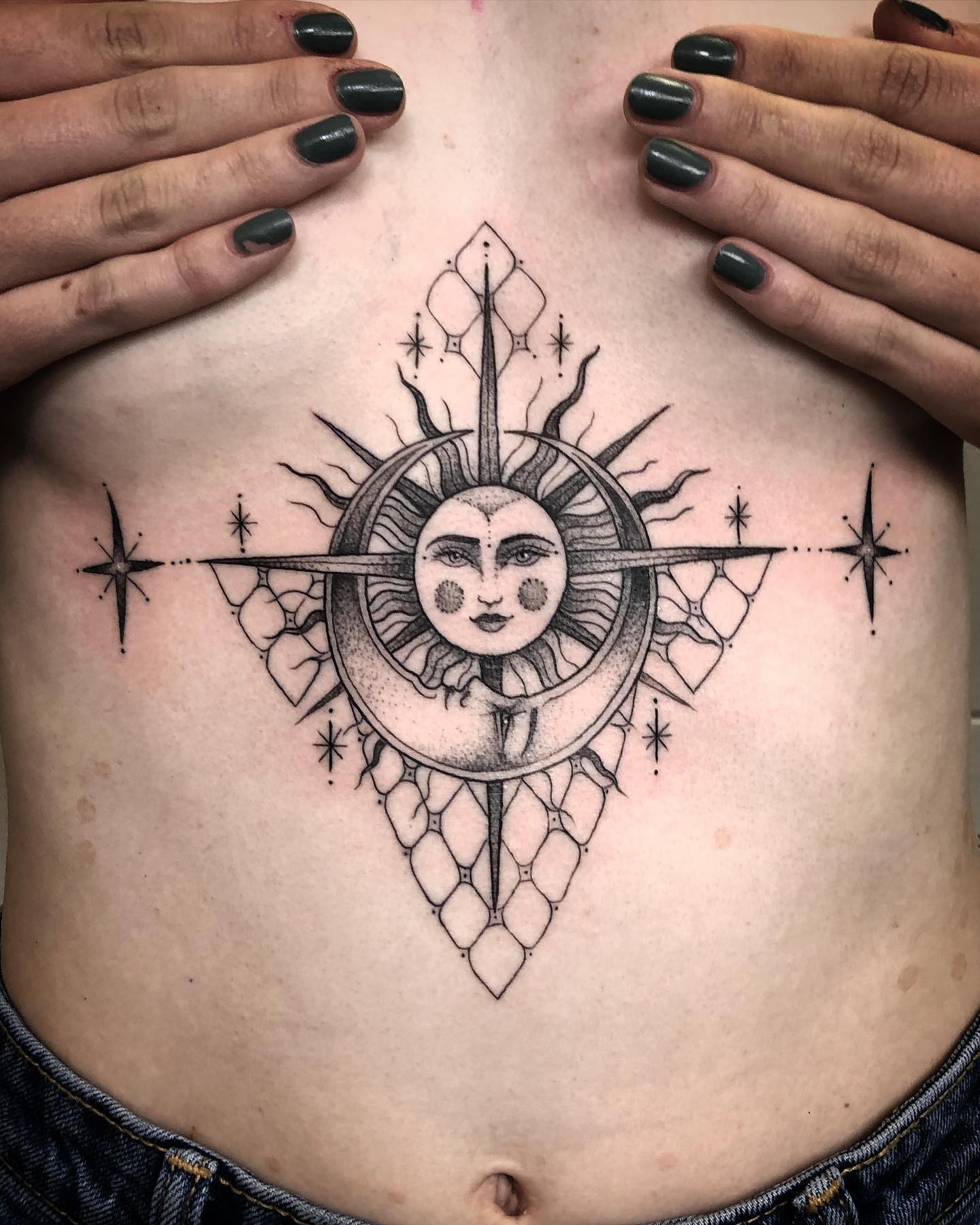 Mandala Chest Sun And Moon Tattoo