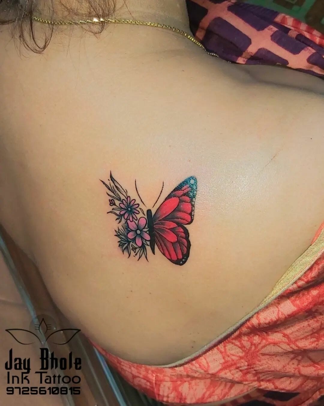 Colorful Floral Winged Butterfly Tattoo