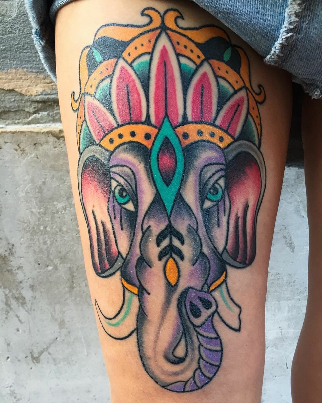 Bright Color Inspired Ganesha Tattoo