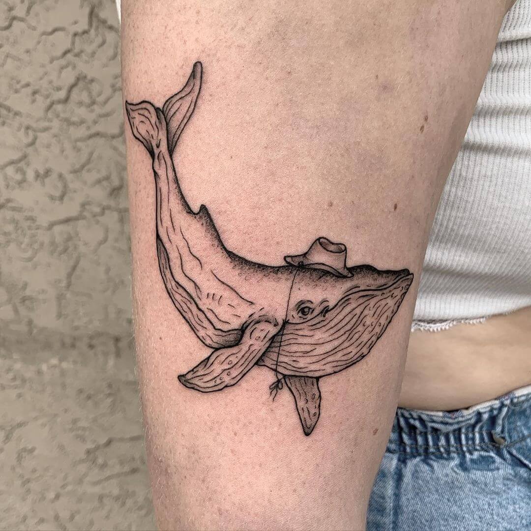 Fun Black Line Work Cowboy Humpback Whale Tattoo Ideas