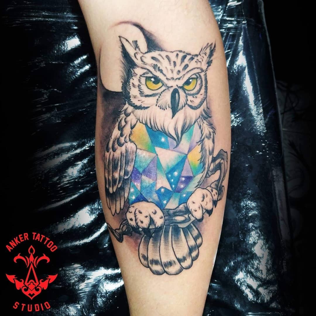 Colorful Geometric Owl Tattoo Designs