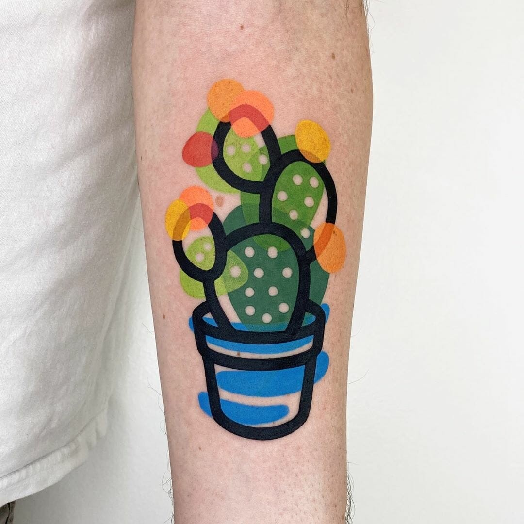 Colorful Graphic Cactus Tattoo