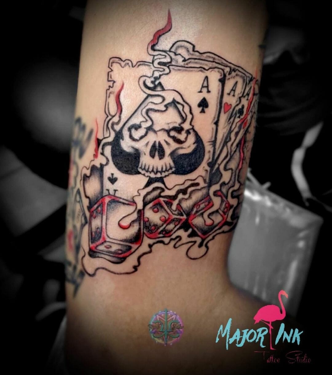 Ace Of Spades Playing Card Tattoo With Dice