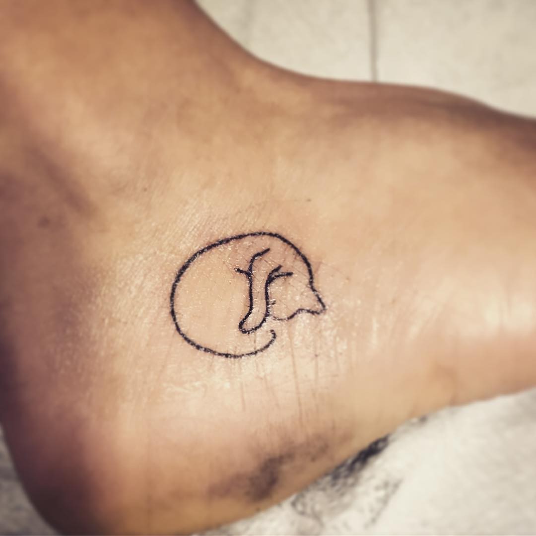 Ankle Cat Outline Tattoo