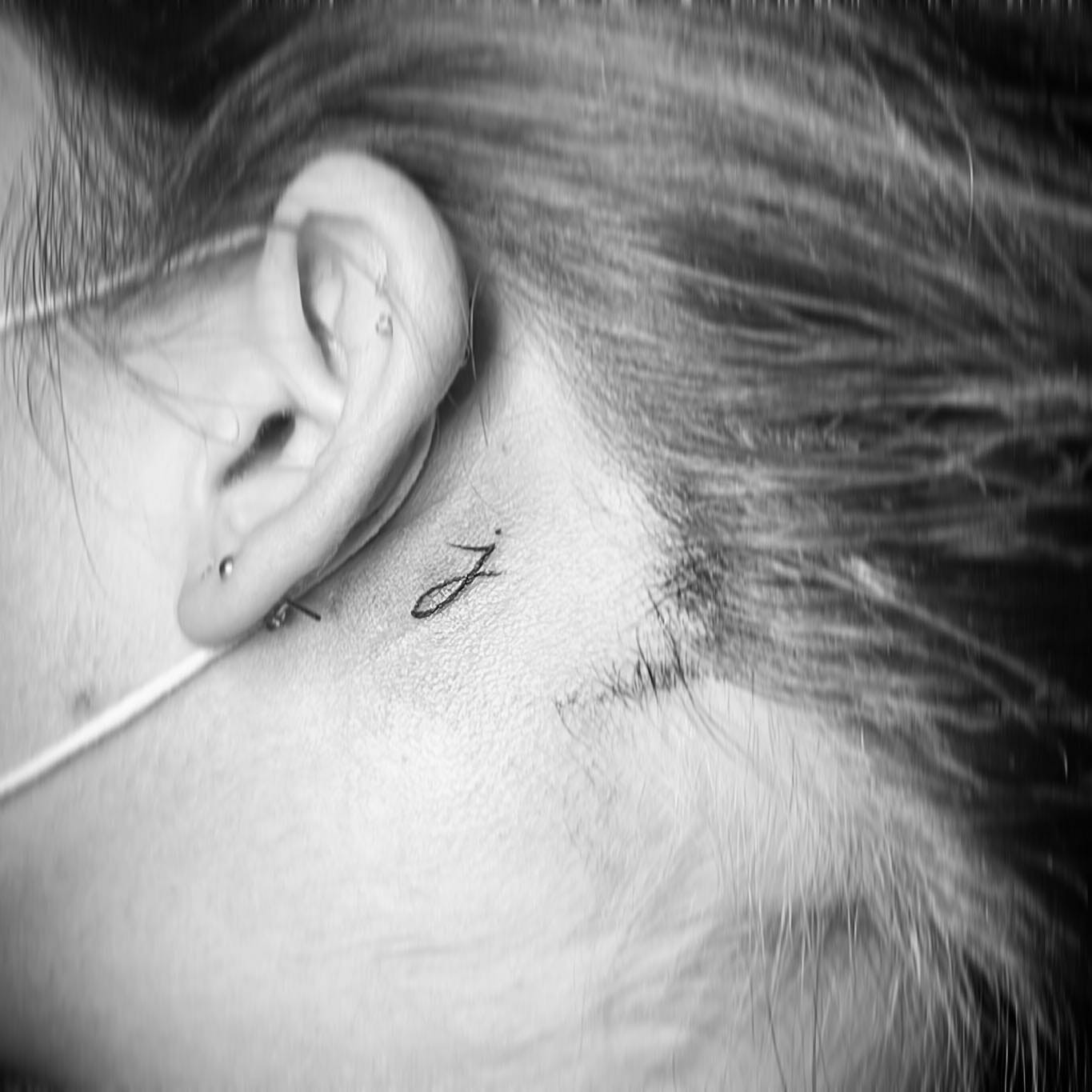 Behind Ear J Letter Tattoo Design Ideas