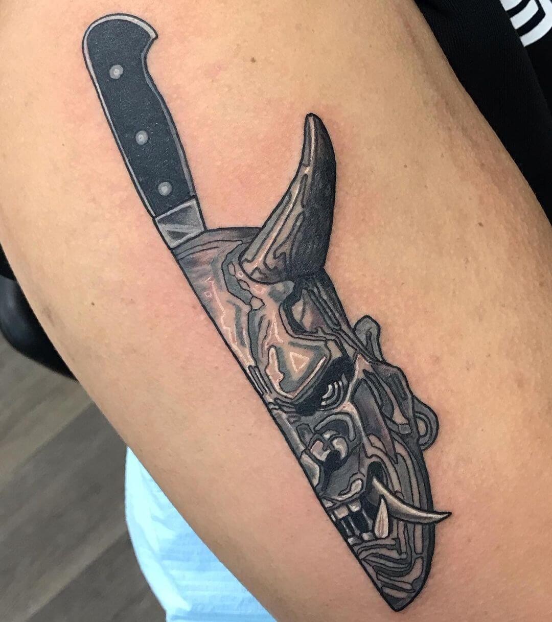 Oni Mask Butcher Knife Tattoos