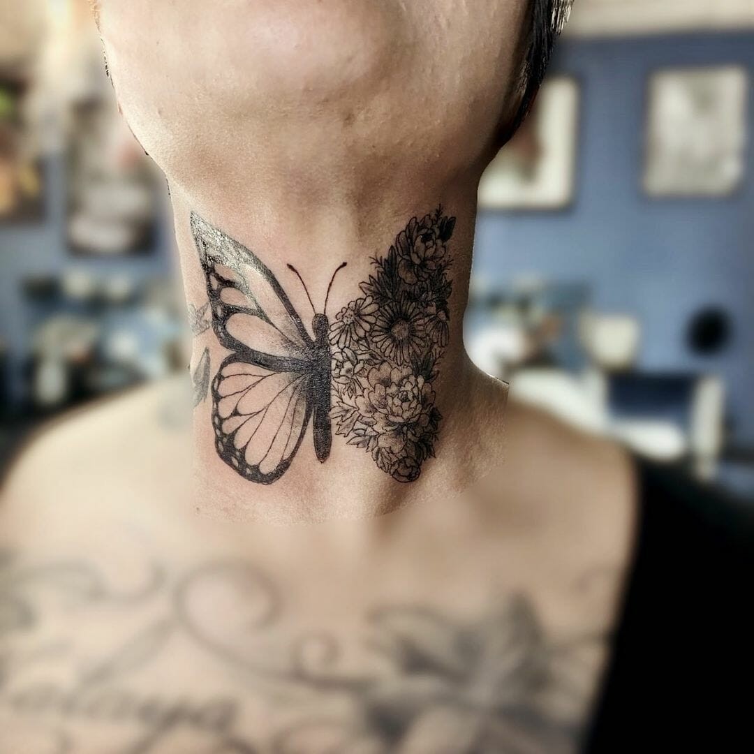 Elegant Half-Butterfly Half-Flower Tattoo