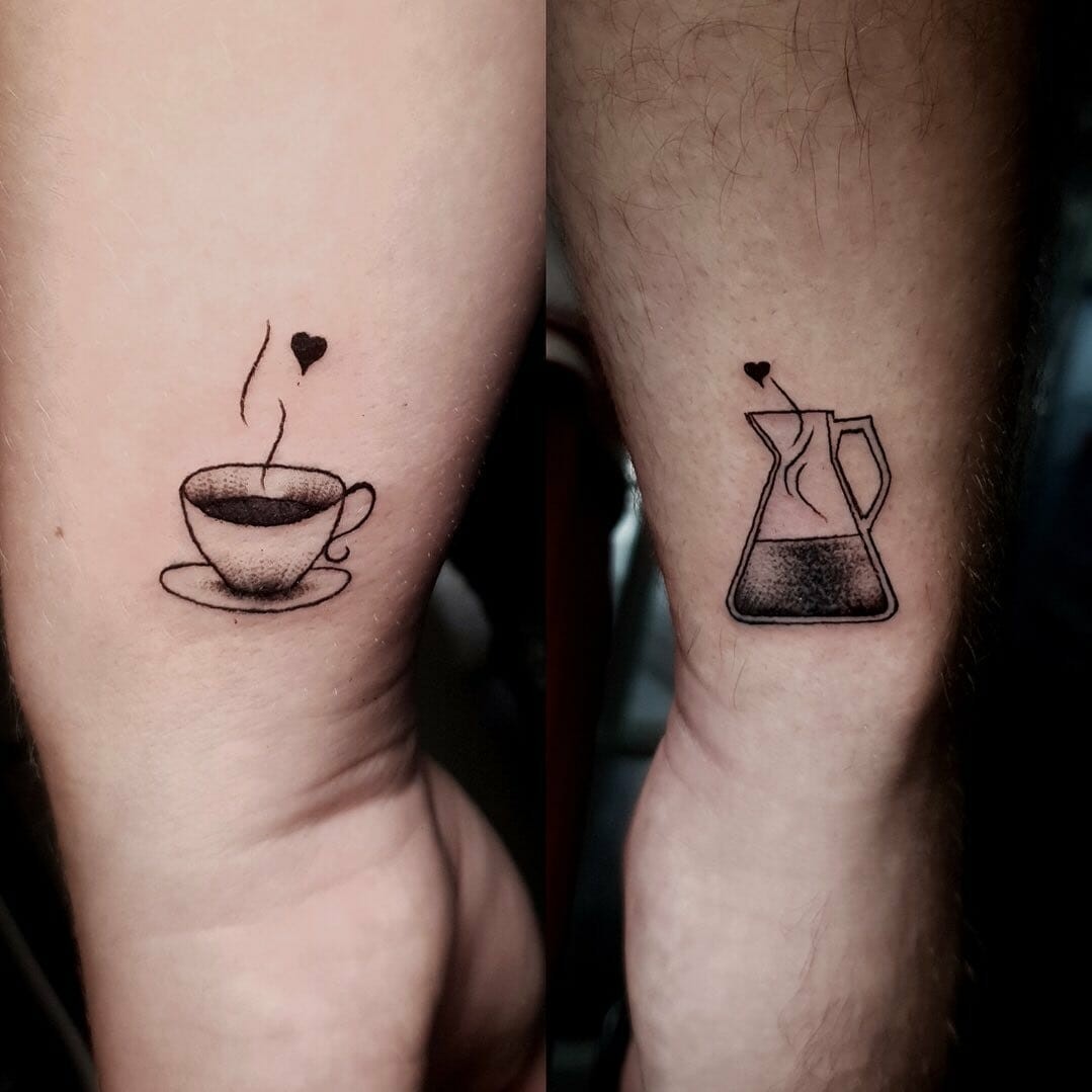 Tiny Matching Cup Of Coffee Tattoo Design