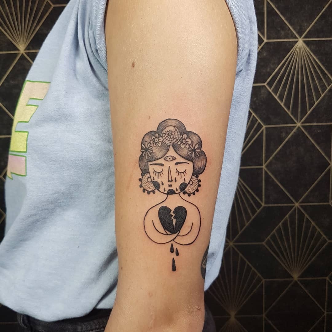 Sad Woman With A Broken Heart Tattoo Design