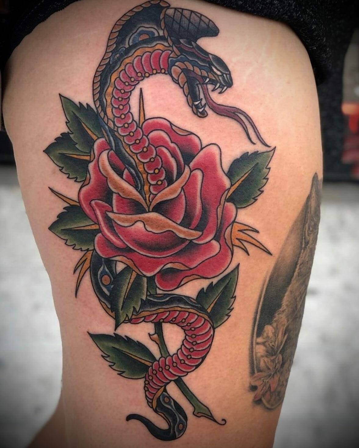 Snake And Rose Tattoo