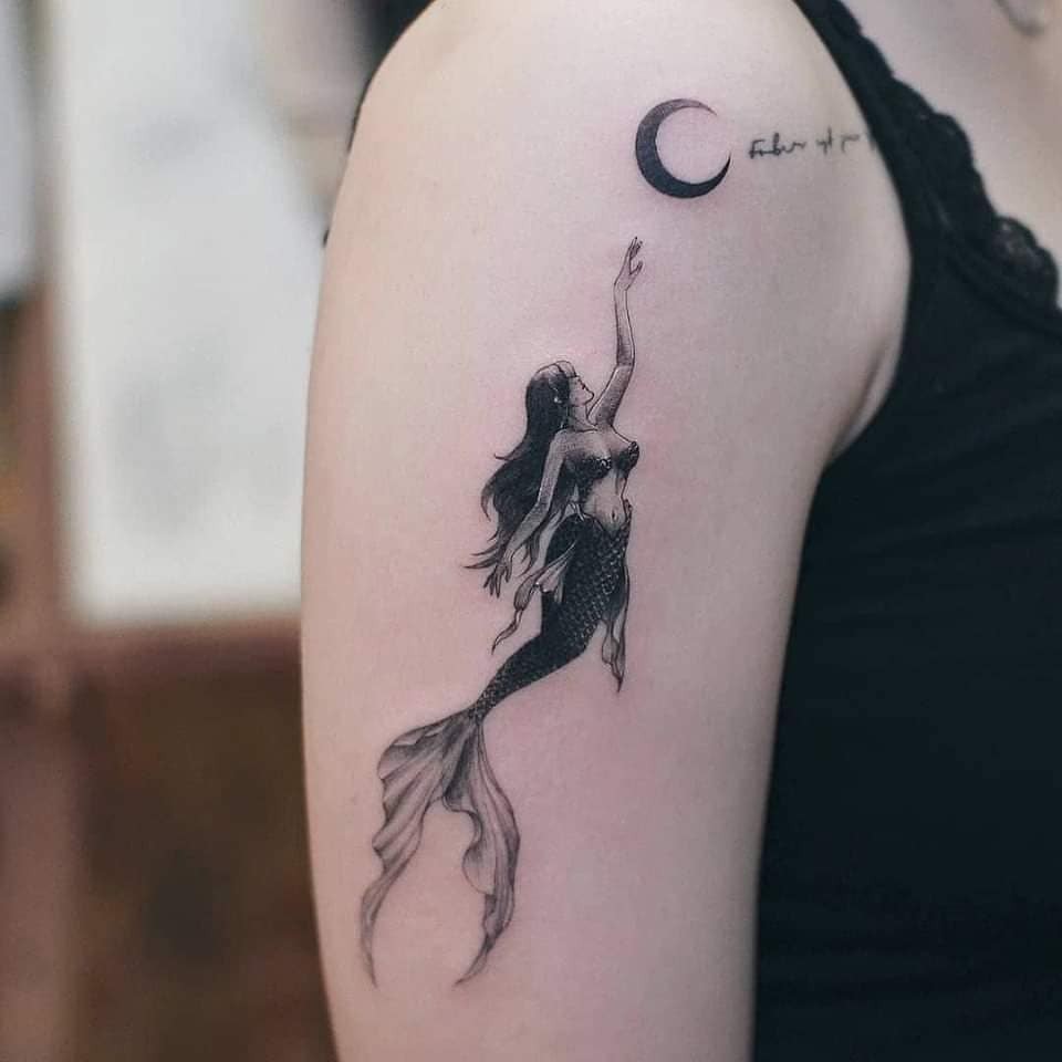 Black Mermaid Tattoo For Girls