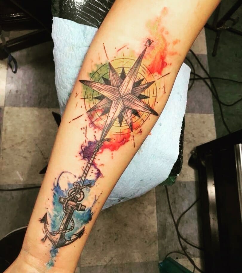 Incredible Sailor Tattoos Ideas Colorful North Star Tattoo With Anchor For Good Luck