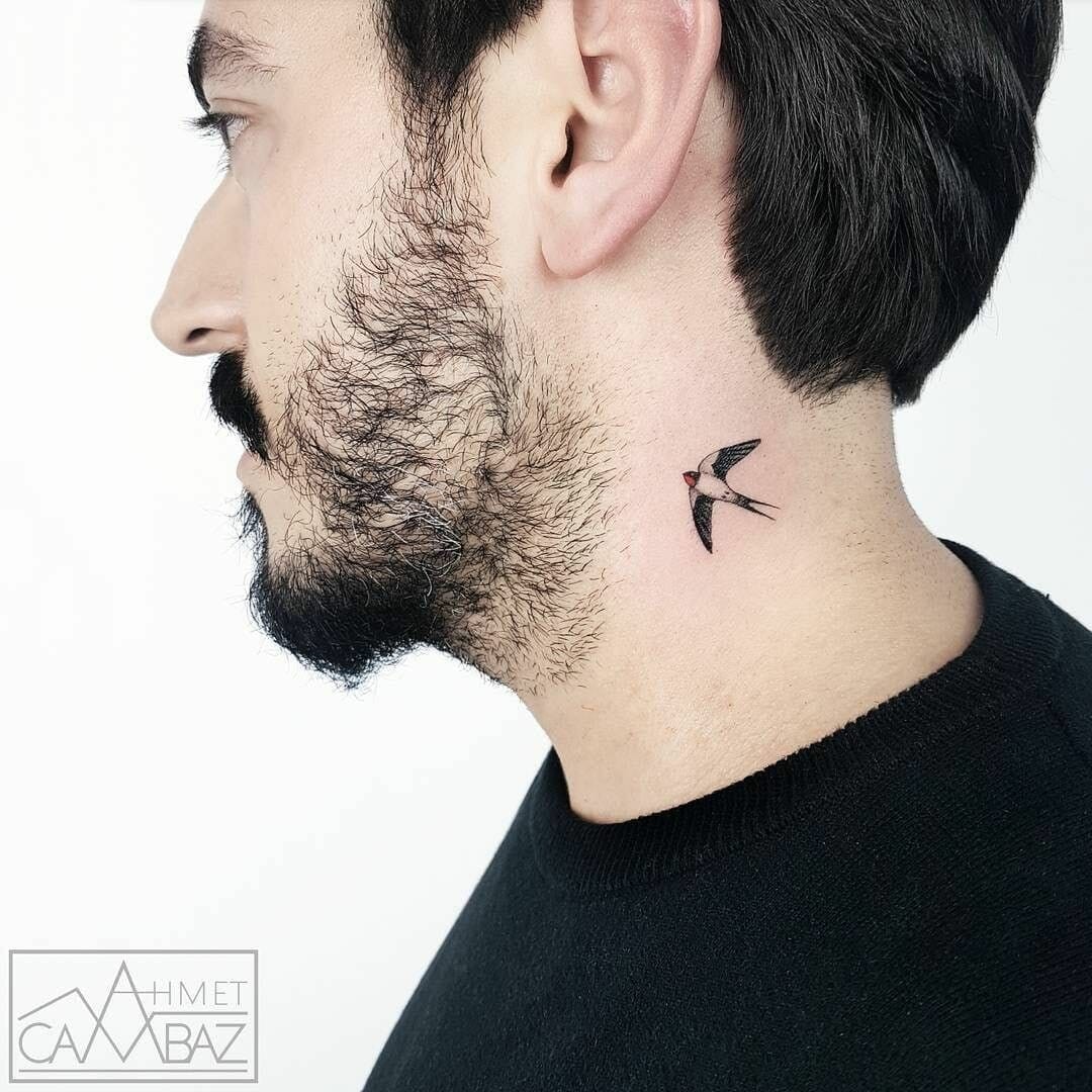 Swallow Tattoo On Neck